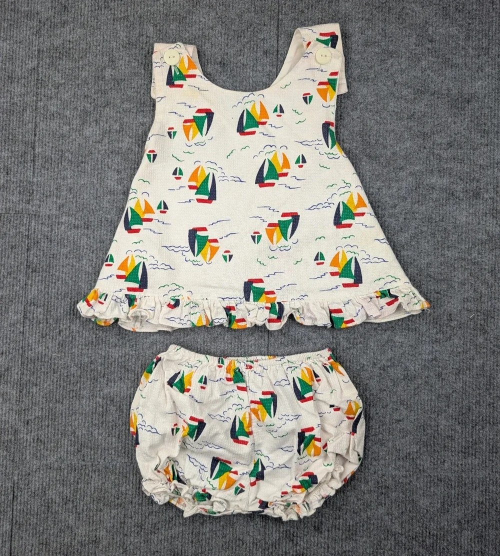 Vintage Samara Set Girls 2T Toddler Sailor Nautical Novelty Retro Bloomer Dress